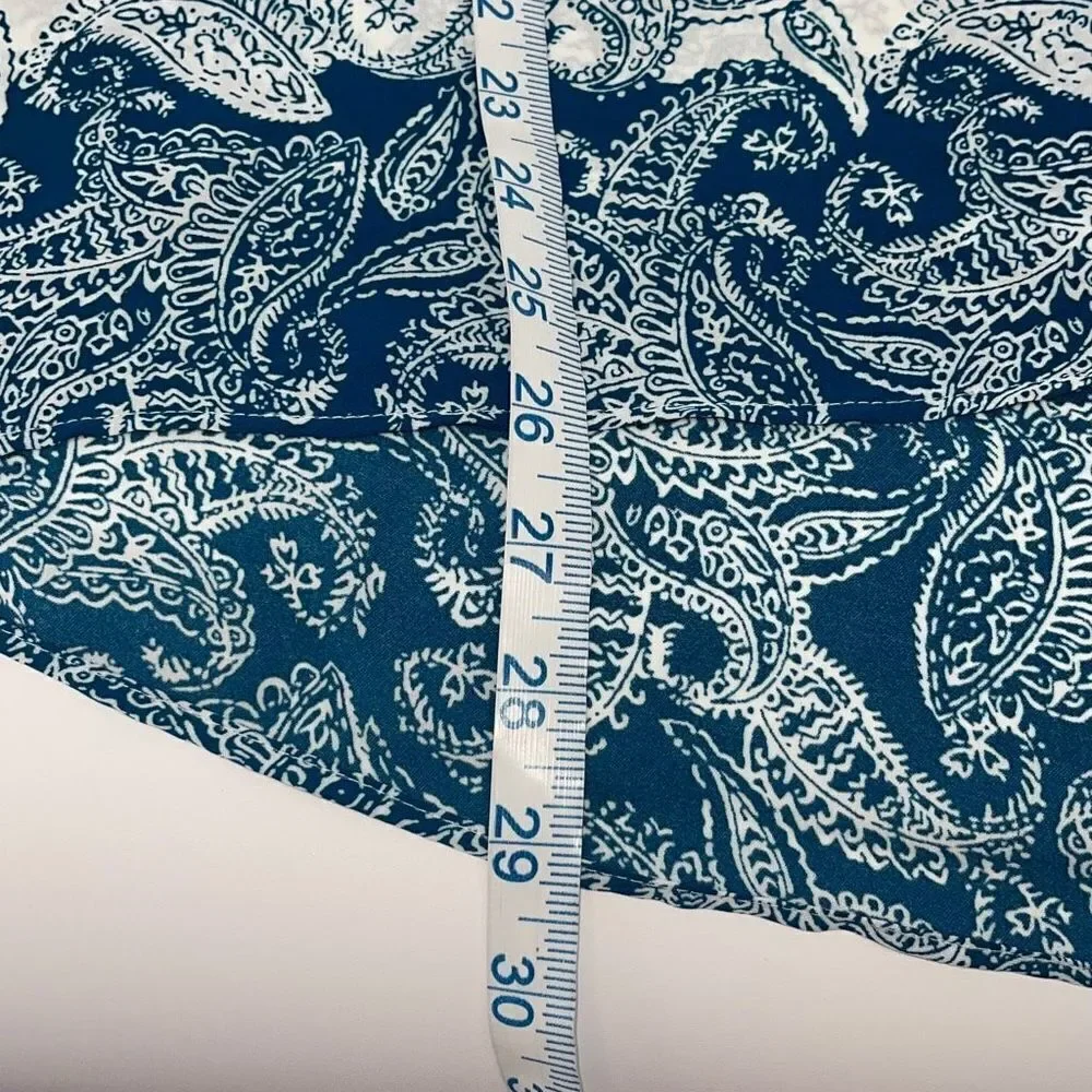 Laundry Shelli Segal Womens Paisley Blouse Top Button Up Blue Blue White Small‎